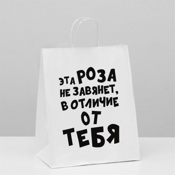 Пакет подарочный с приколами, крафт «Роза», белый, 24 х 14 х 30 см | Для торта