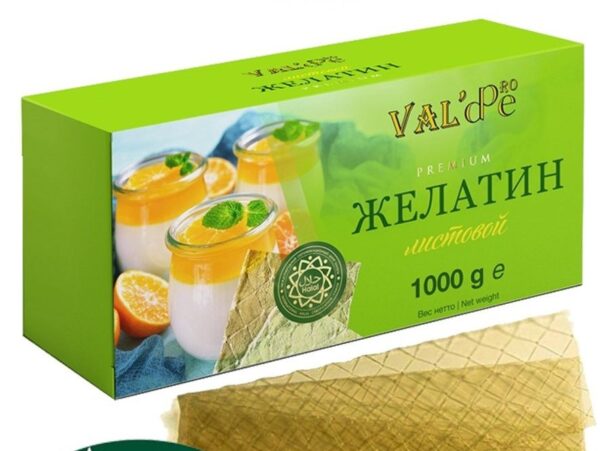 ЖЕЛАТИН ЛИСТОВОЙ, VAL’ DE (Premium), 10 листов, 180 блюм | Для торта