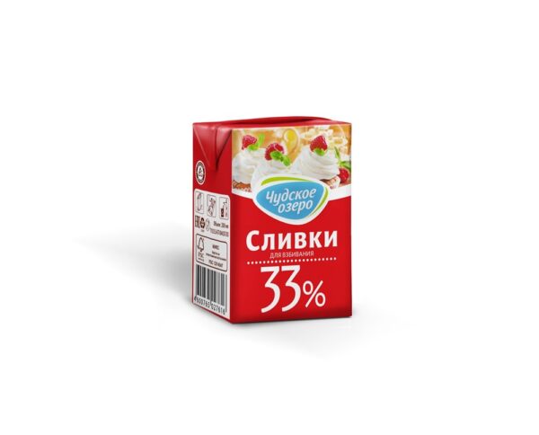 Сливки «ЧУДСКОЕ ОЗЕРО» натуральные ультрапастеризованные 33%, 200 мл | Для торта